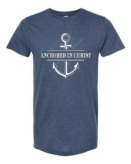 Anchored in Christ (Adult & Youth Sizes) - Heather Denim