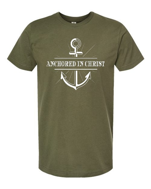 Anchored in Christ (Adult & Youth Sizes) - Military Green