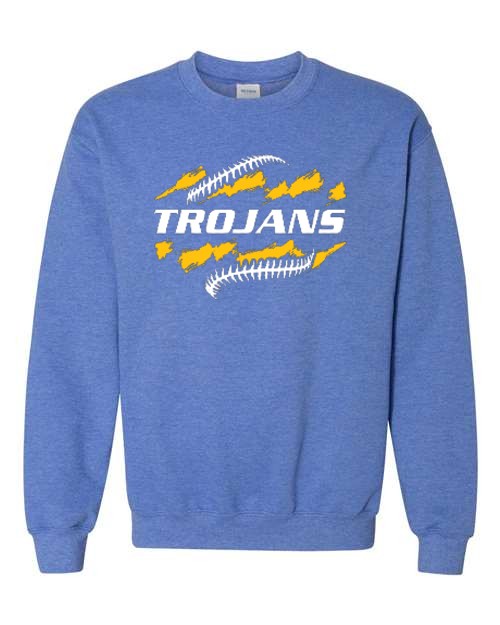 Trojans Softball Crewneck - Heathered Royal (Adult Sizes)