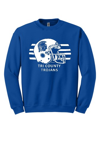 Trojan Football Helmet Crewneck (Adult & Youth) - Royal